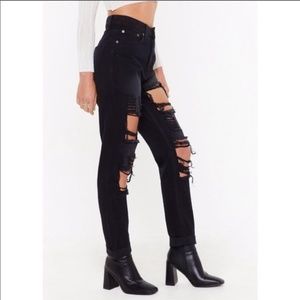 Rockn Rev Black Mid-Rise Distressed Jeans